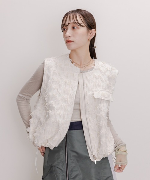 Eimee Law ベスト ジレ ツィードリボンジャガード ドロストジレ