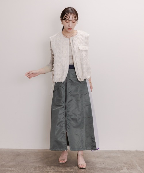 ベスト ジレ ツィードリボンジャガード ドロストジレ レディース Eimee Law ベスト ジレ ツィードリボンジャガード ドロストジレ