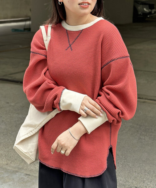 tシャツ リブ配色ステッチワッフルプルオーバー レディース メンズ CPCM tシャツ リブ配色ステッチワッフルプルオーバー レディース