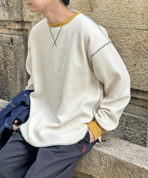 tシャツ リブ配色ステッチワッフルプルオーバー レディース メンズ CPCM tシャツ リブ配色ステッチワッフルプルオーバー レディース