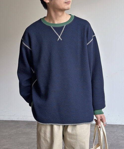 tシャツ リブ配色ステッチワッフルプルオーバー レディース メンズ CPCM tシャツ リブ配色ステッチワッフルプルオーバー レディース