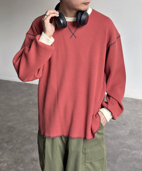 tシャツ リブ配色ステッチワッフルプルオーバー レディース メンズ CPCM tシャツ リブ配色ステッチワッフルプルオーバー レディース