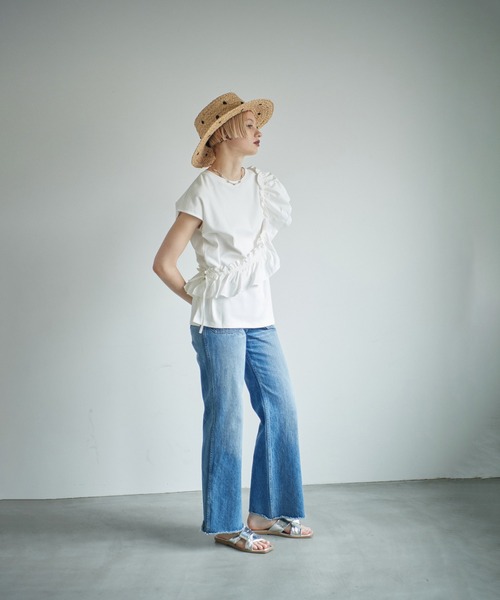 みゆっちママ　美品　ROSE BUD ドッキングフリルカットソー　半袖 ROSE BUD tシャツ 2WAYフリルドッキングカットソー レディース