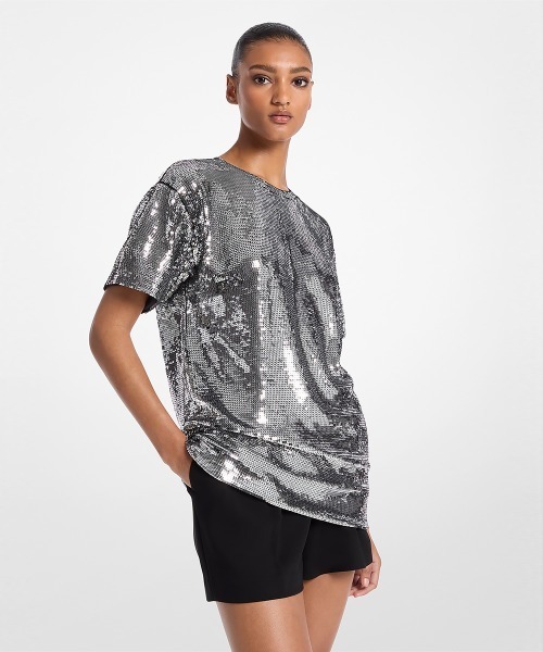 tシャツ シークイン オーバーサイズ Tシャツ レディース
