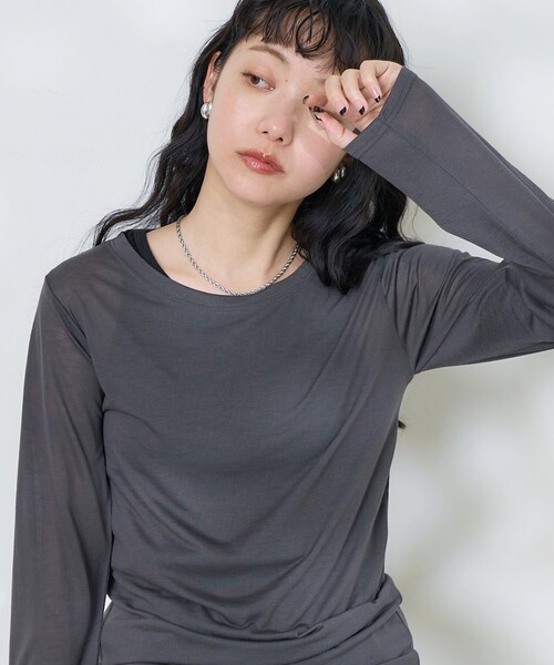 tシャツ シアーレイヤードロゴロンT レディース tシャツ シアーレイヤードセットT「低身長・小柄女性