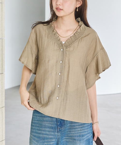 新品未使用 リネンインディゴフリルシャツ ソワ 10-195212.jpg