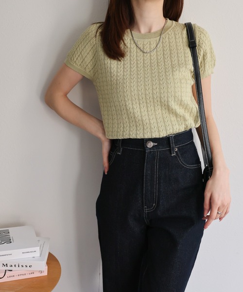 sakishimatokyo ニット セーター ケーブル編み半袖ニット レディース