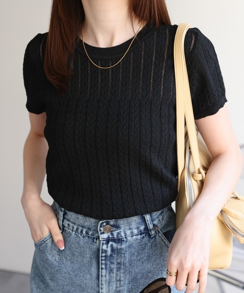 sakishimatokyo ニット セーター ケーブル編み半袖ニット レディース
