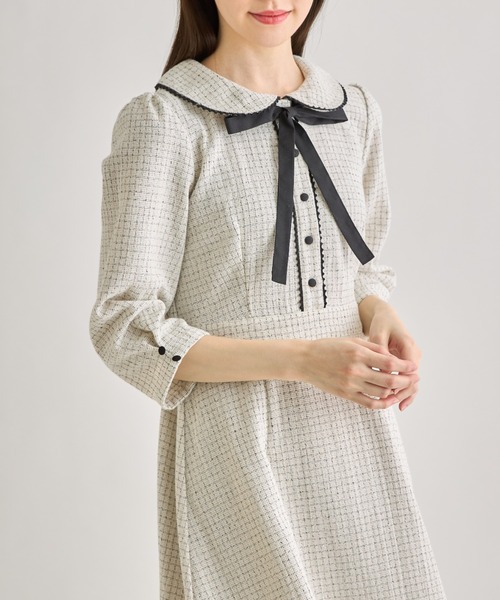 「tocco closet」 7分袖ワンピース M オフホワイト レディース_画像9