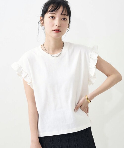 tシャツ 袖フリルノースリーブカットソー レディース FREAK'S STORE tシャツ 袖フリル ノースリーブTシャツ