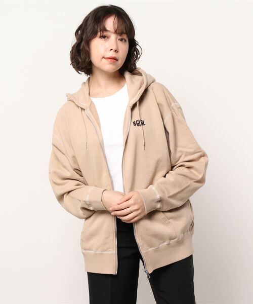 「X-girl」 ジップアップパーカー S ベージュ レディース