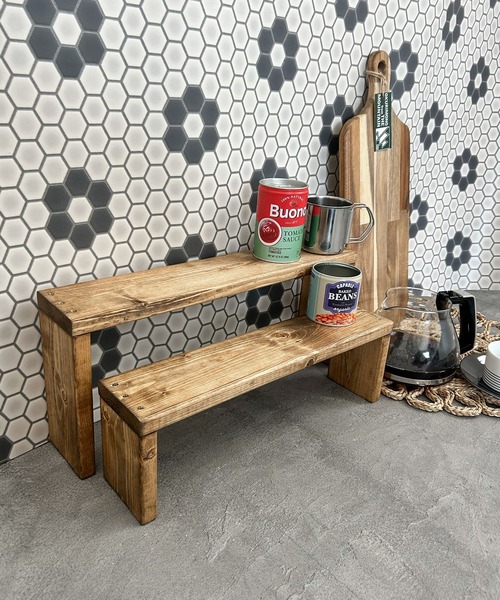 <未来工房 国産杉>　ビッグサイズのwoodラック woodシェルフ キッチン 国産杉 木製2段ウッドシェルフ キッチンラック ハンドメイド