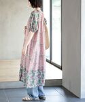 ワンピース 夏 半袖 プリント切替ノーカラーワ...の詳細画像2