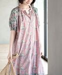 ワンピース 夏 半袖 プリント切替ノーカラーワ...の詳細画像5