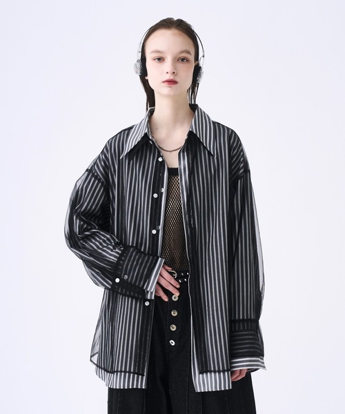 シャツ Tulle layered striped shirt / チュールレイヤード