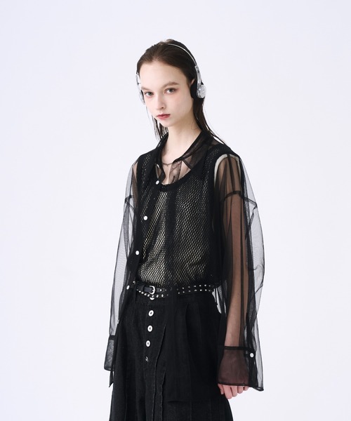 シャツ Tulle layered striped shirt / チュールレイヤード