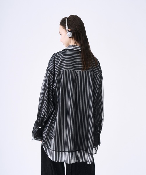 シャツ Tulle layered striped shirt / チュールレイヤード