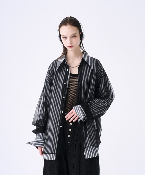 seyto サイズ2 / チュールレイヤードストライプシャツ seyto（セイト）の「Tulle layered striped shirt / チュール