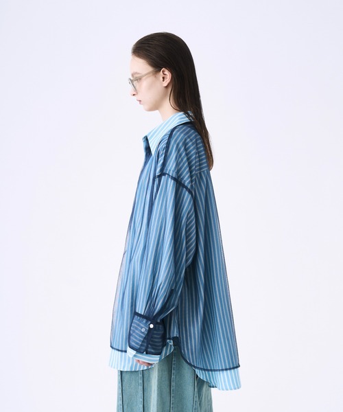 シャツ Tulle layered striped shirt / チュールレイヤード