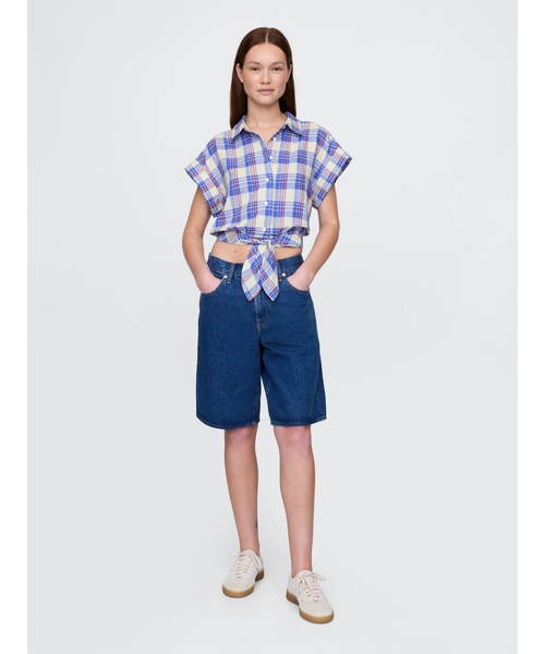 ブラウス シャツ リネン混 クロップド フロントタイ シャツ レディース GAP ブラウス シャツ リネン混 クロップド フロントタイ