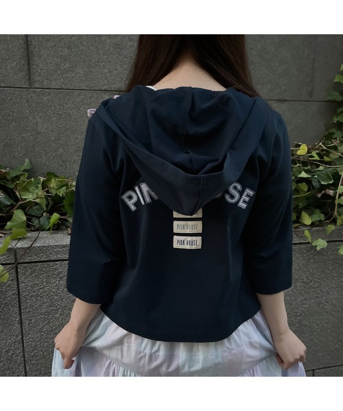 パーカー あじさいグラデーションロゴアップリケパーカー レディース