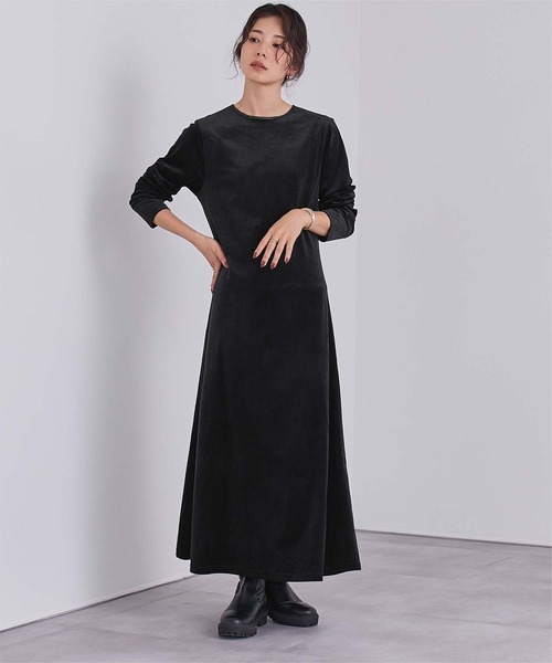 バックリボンフィットアンドフレアベロアワンピース ur's（ユアーズ） ワンピース バックリボンフィットアンドフレアベロア