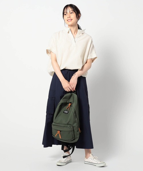 ブラウス シャツ 爽やか吸水速乾リネン　 襟付きキーネックシャツ/ストライプ レディース Grand PARK ブラウス シャツ 爽やか吸水速乾リネン 襟付き