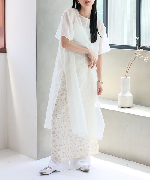 春夏 シアー 長袖 ワンピース ドレス スリット No Rule Line ワンピース シアーワンピース シアーロング