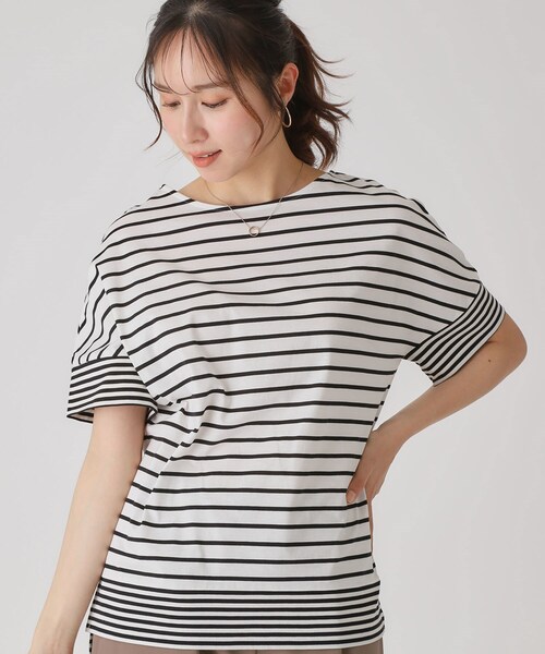 tシャツ 「洗える／日本製」ボーダー切替デザイントップス レディース