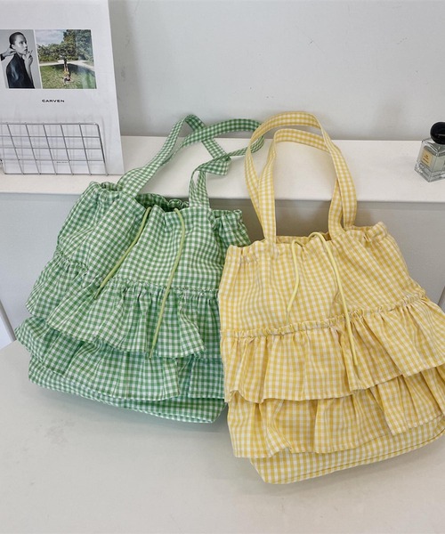 VIBGYOR トートバッグ Mignonjour/フリルチェック柄トートバッグ