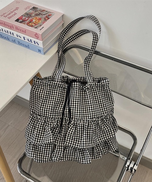 VIBGYOR トートバッグ Mignonjour/フリルチェック柄トートバッグ