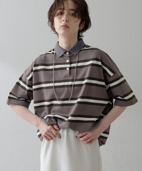 ポロシャツ ポロ 「THE PAUSE」ボーダーBIGポロシャツ レディース THE PAUSE ポロシャツ ポロ 「THE PAUSE」ボーダーBIGポロシャツ