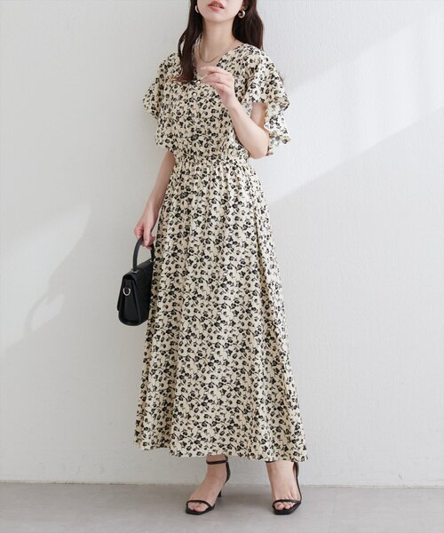 natural couture ワンピース 半袖 フレア袖Vネックワンピース