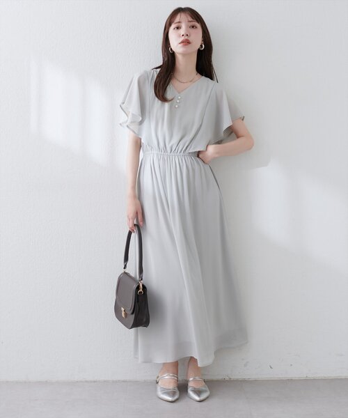 natural couture ワンピース フレア袖Vネックワンピース : ZOZOTOWN