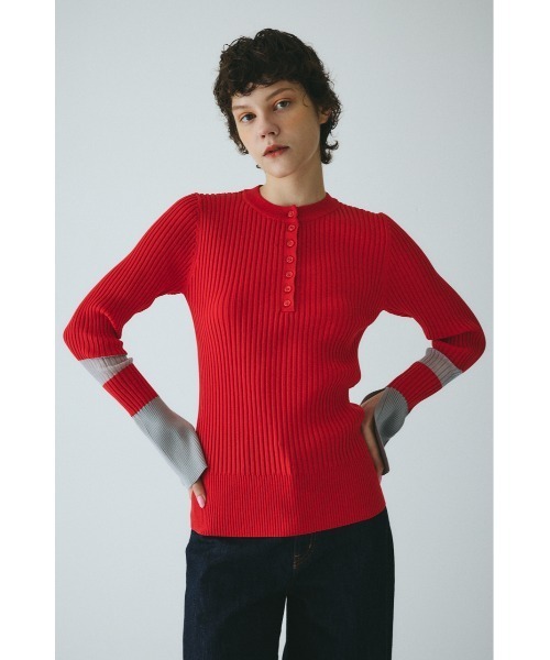 ニット セーター Henley neck knit tops　　ヘンリーネックニットトップス レディース