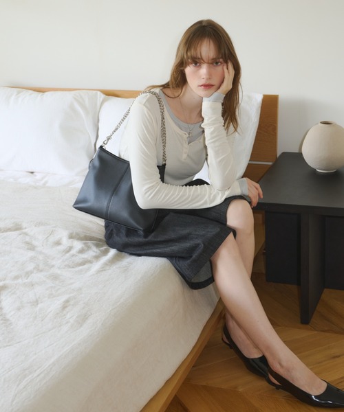 GIUNON ヘンリーネック tシャツ rib sheer button tops / リブシアー