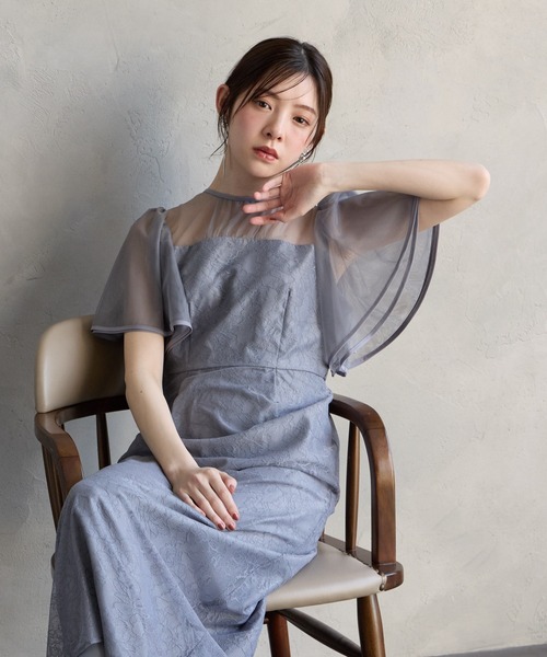 AIMER（エメ） ドレス ボリュームフレアスリーブフラワーレースロング