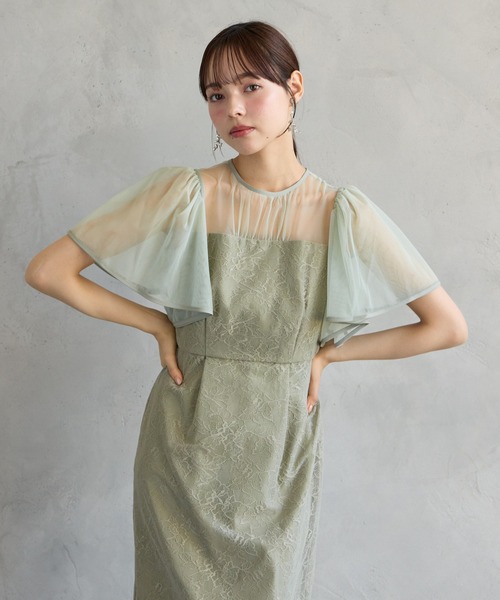 AIMER(エメ) ドレス ボリュームフレアスリーブフラワーレースロング AIMER(エメ) ドレス ボリュームフレアスリーブフラワーレースロング