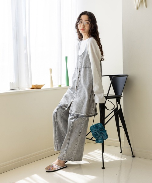 「niko and...」 デニムパンツ LARGE ライトグレー レディース_画像3