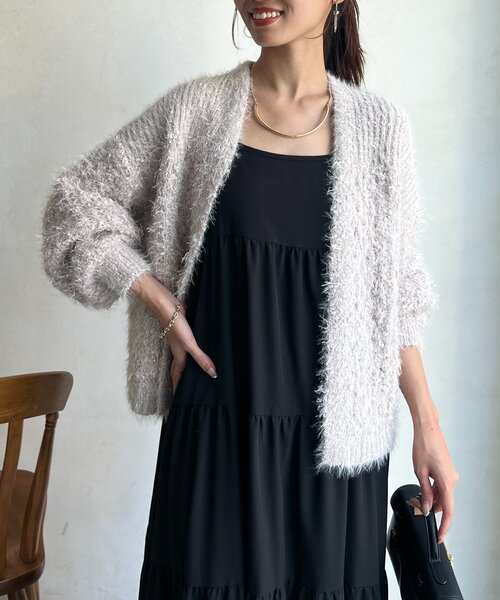 Chez toi（シェトワ） カーディガン ラメフラワーフェザーモールカーデ