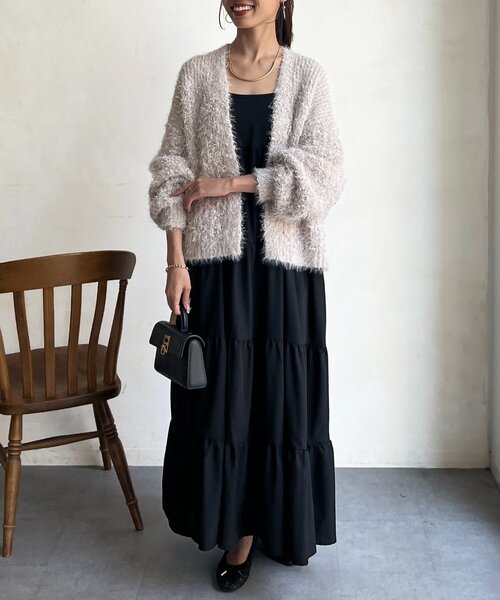 Chez toi（シェトワ） カーディガン ラメフラワーフェザーモールカーデ