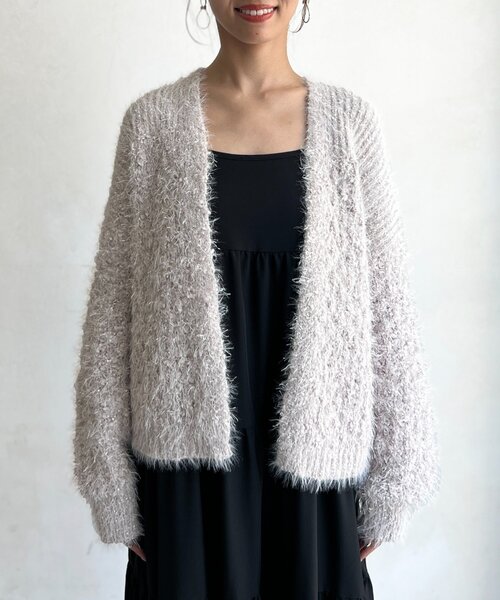 Chez toi（シェトワ） カーディガン ラメフラワーフェザーモールカーデ
