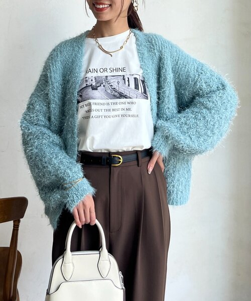 Chez toi（シェトワ） カーディガン ラメフラワーフェザーモールカーデ