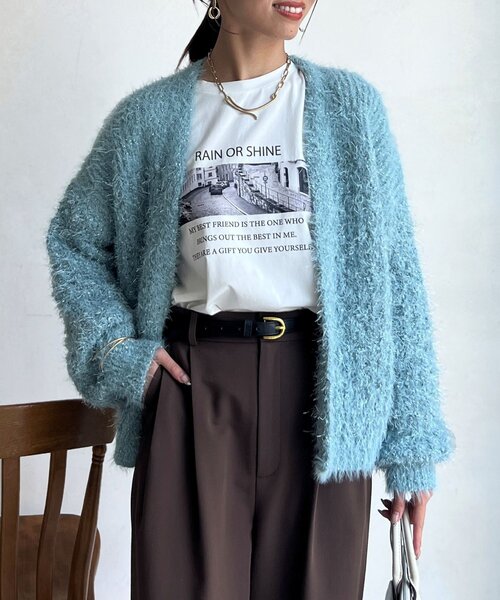 Chez toi（シェトワ） カーディガン ラメフラワーフェザーモールカーデ