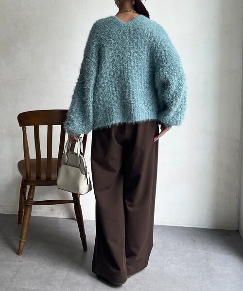 Chez toi（シェトワ） カーディガン ラメフラワーフェザーモールカーデ