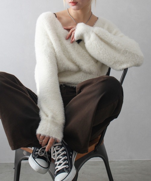 【美品】OHGA 黒スフレニット シアー透かし編みニット プルオーバー（59-36KK03-205）｜アルチザン
