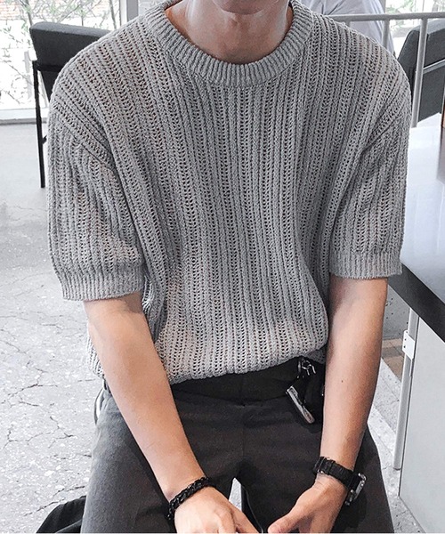 「JOHNNY WOLF」 半袖ニット L ブラック メンズ_画像2