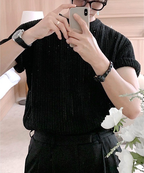 「JOHNNY WOLF」 半袖ニット L ブラック メンズ_画像3