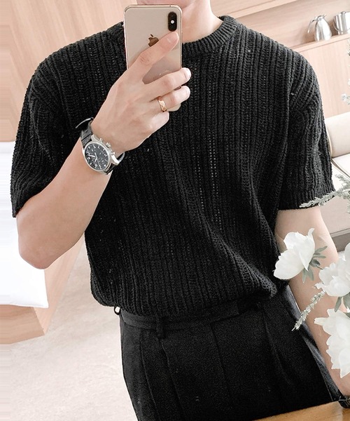 「JOHNNY WOLF」 半袖ニット L ブラック メンズ_画像5