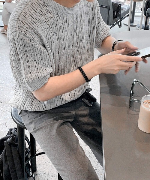 「JOHNNY WOLF」 半袖ニット L ブラック メンズ_画像9